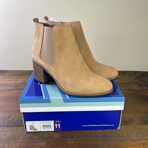 White Mountain Women's 2" Heel Faux Nubuck Zip Ankle Boot Tan Beige Size 11